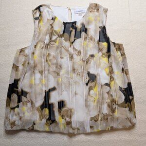 Calvin Klein sleeveless pleated black/white/yellow floral blouse - size Petite M